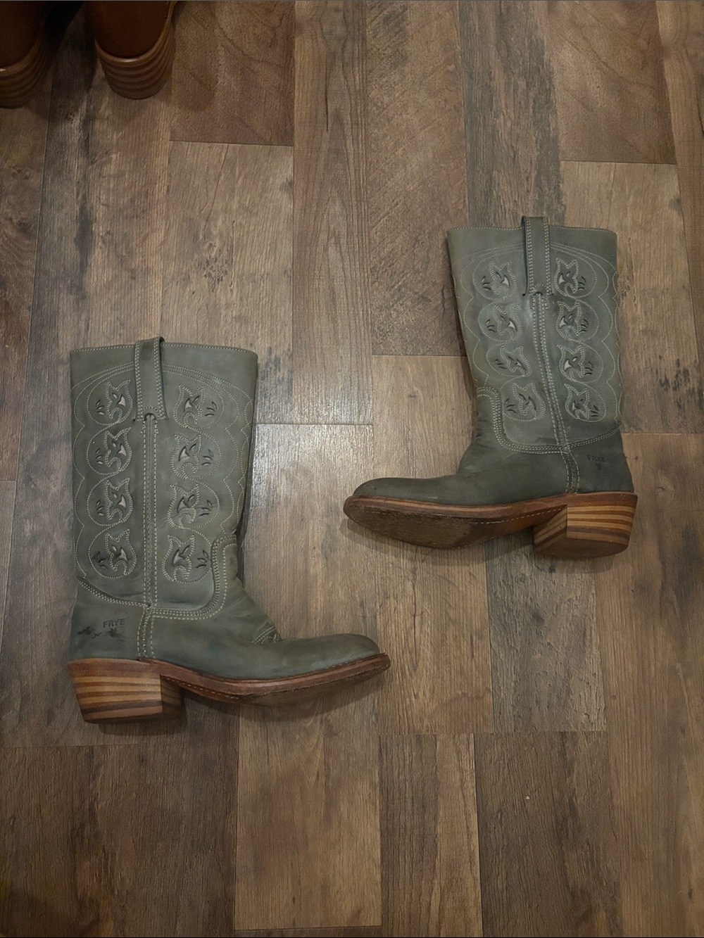 Frye Jade Green Western Leather Mid-Calf Boots